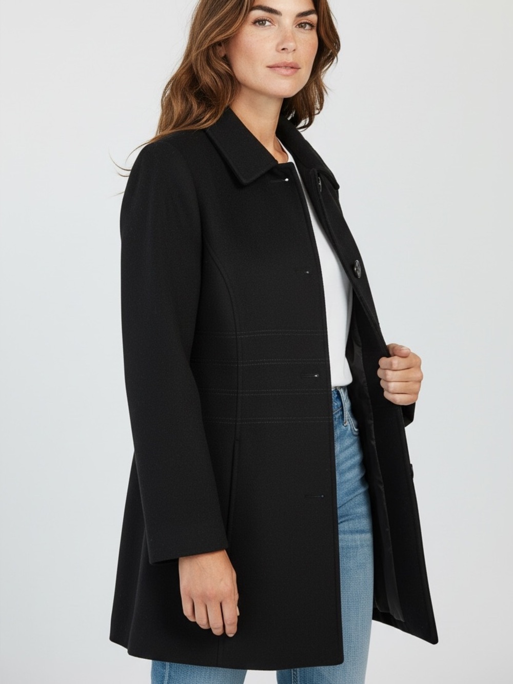 Kristen Blake Black Lambswool Blend Tailored Coat Jacket Size M